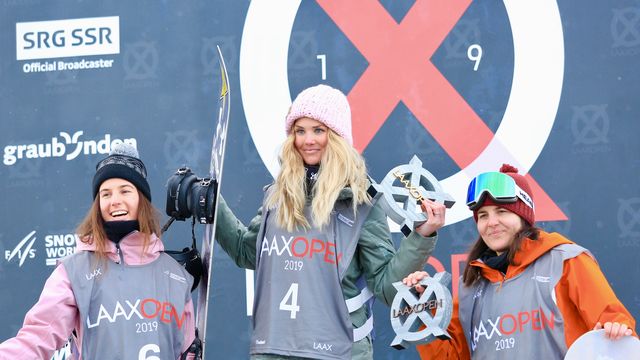 Silje Norendal (NOR) atop the podium at the 2019 Laax Open © Buchholz/FIS