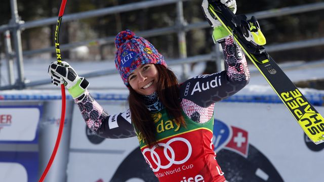 LAKE LOUISE, AB - DECEMBER 03: Tina Weirather of Liechtenstein takes 1st place during the Audi FIS Alpine Ski World Cup Women's Super G on December 3, 2017 in Lake Louise, Canada. (Photo by Christophe Pallot/Agence Zoom)