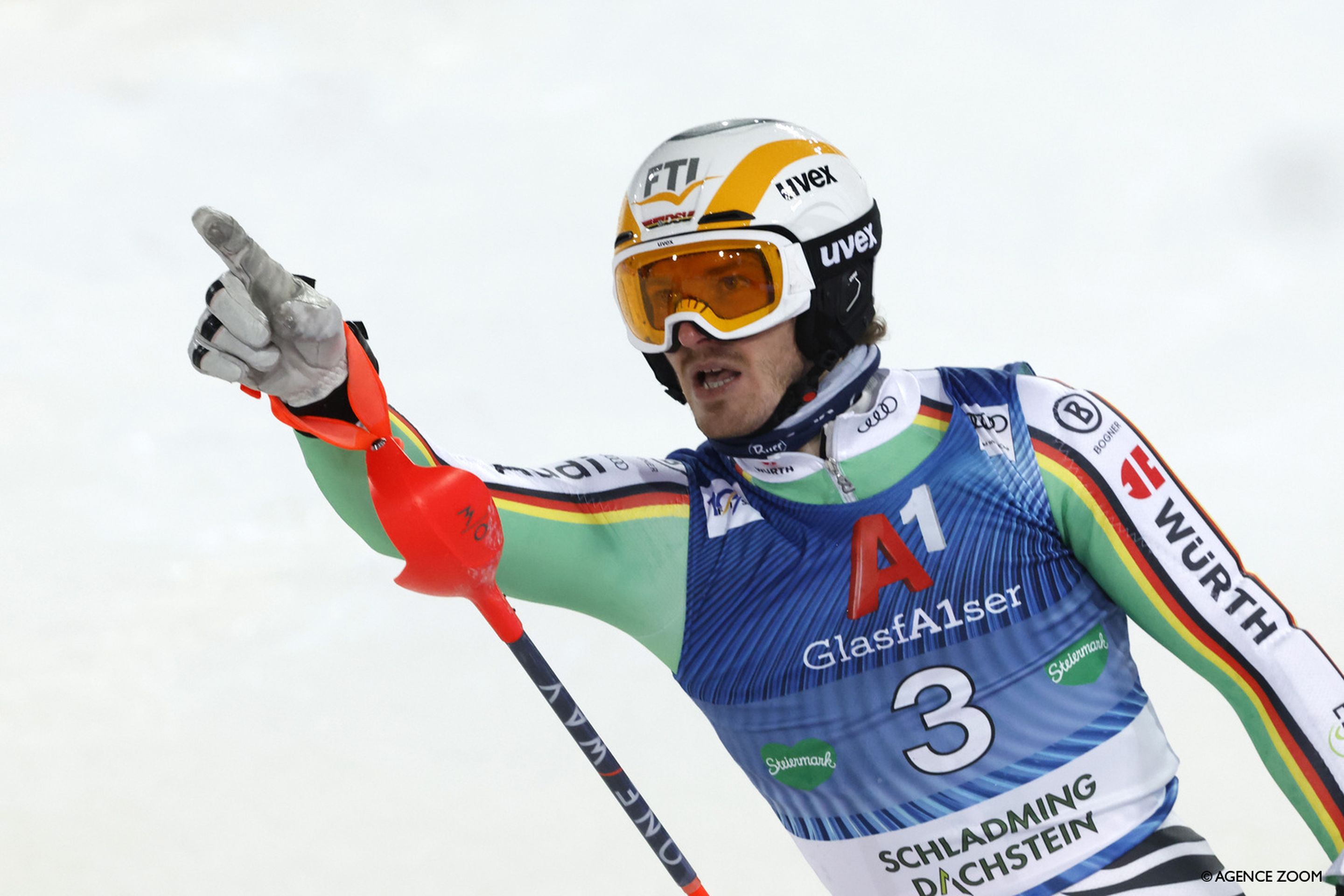 No. 1: Linus Strasser (GER) crosses the line to win his second slalom race in a row (Agence Zoom)