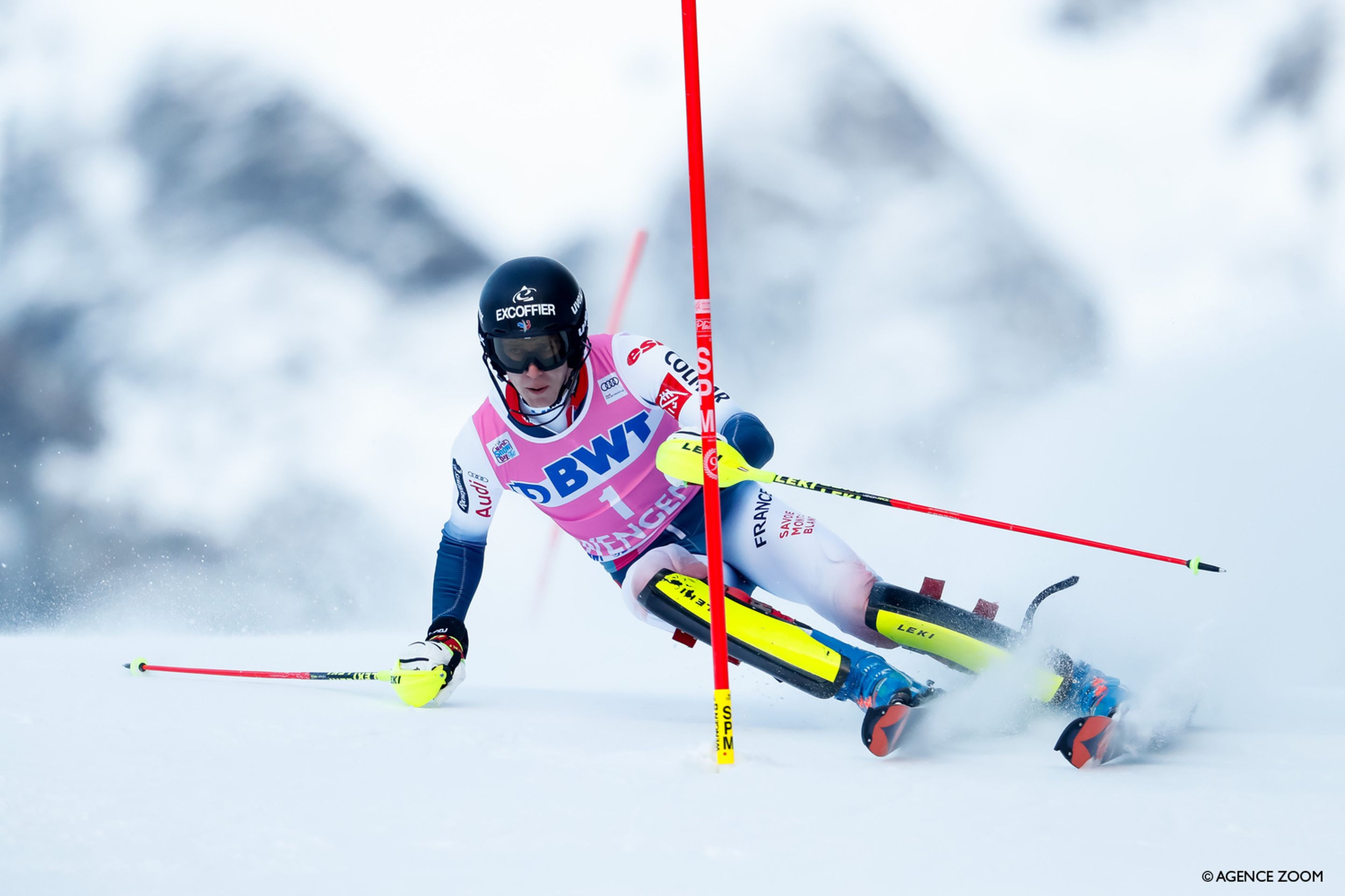 WENGEN, SWITZERLAND - JANUARY 19 : Clement Noel of France competes during the Audi FIS Alpine Ski World Cup Men's Slalom on January 19, 2020 in Wengen Switzerland. (Photo by Alexis Boichard/Agence Zoom)