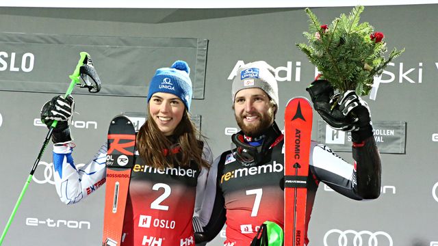 OSLO, NORWAY - JANUARY 1: Petra Vlhova of Slovakia takes 1st place, Marco Schwarz of Austria takes 1st place during the Audi FIS Alpine Ski World Cup Men's and Women's City Event on January 1, 2019 in Oslo Norway. (Photo by Millo Moravski/Agence Zoom)