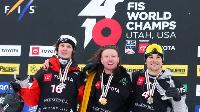 Men's slopestyle podium at the Utah 2019 World Champs