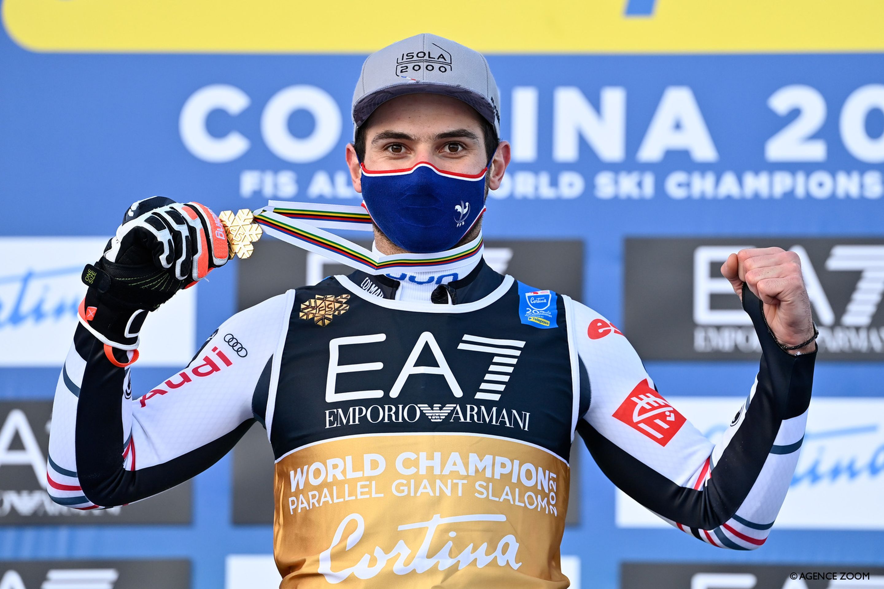 CORTINA D'AMPEZZO, ITALY - FEBRUARY 16 : Mathieu Faivre of France wins the gold medal during the FIS Alpine Ski World Championships Men's & Women's Parallel Giant Slalom on February 16, 2021 in Cortina d'Ampezzo Italy. (Photo by Alain Grosclaude/Agence Zoom)