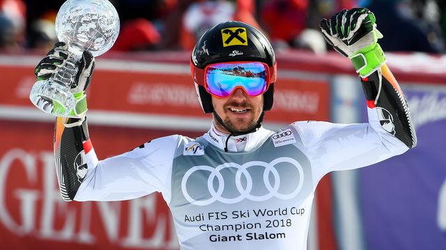 ARE, SWEDEN - MARCH 17: Marcel Hirscher of Austria wins the globe during the Audi FIS Alpine Ski World Cup Finals Men's Giant Slalom on March 17, 2018 in Are, Sweden. (Photo by Alain Grosclaude/Agence Zoom)