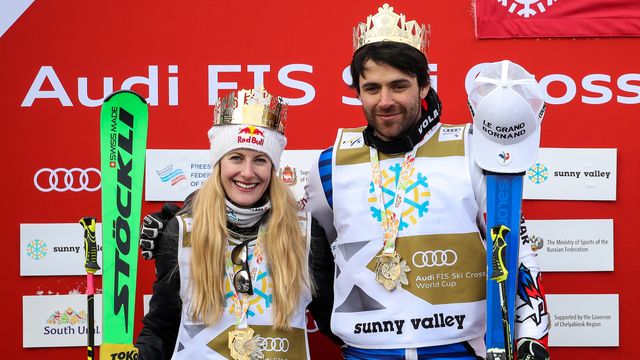 ©GEPA: 2019 golden crown winners Fanny Smith (SUI) and Bastien Midol (FRA)