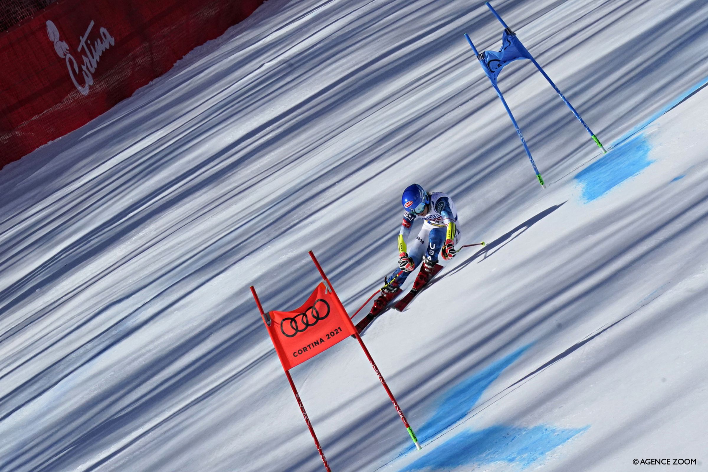CORTINA D'AMPEZZO, ITALY - FEBRUARY 18 : Mikaela Shiffrin of USA in action during the FIS Alpine Ski World Championships Women's Giant Slalom on February 18, 2021 in Cortina d'Ampezzo Italy. (Photo by Francis Bompard/Agence Zoom)