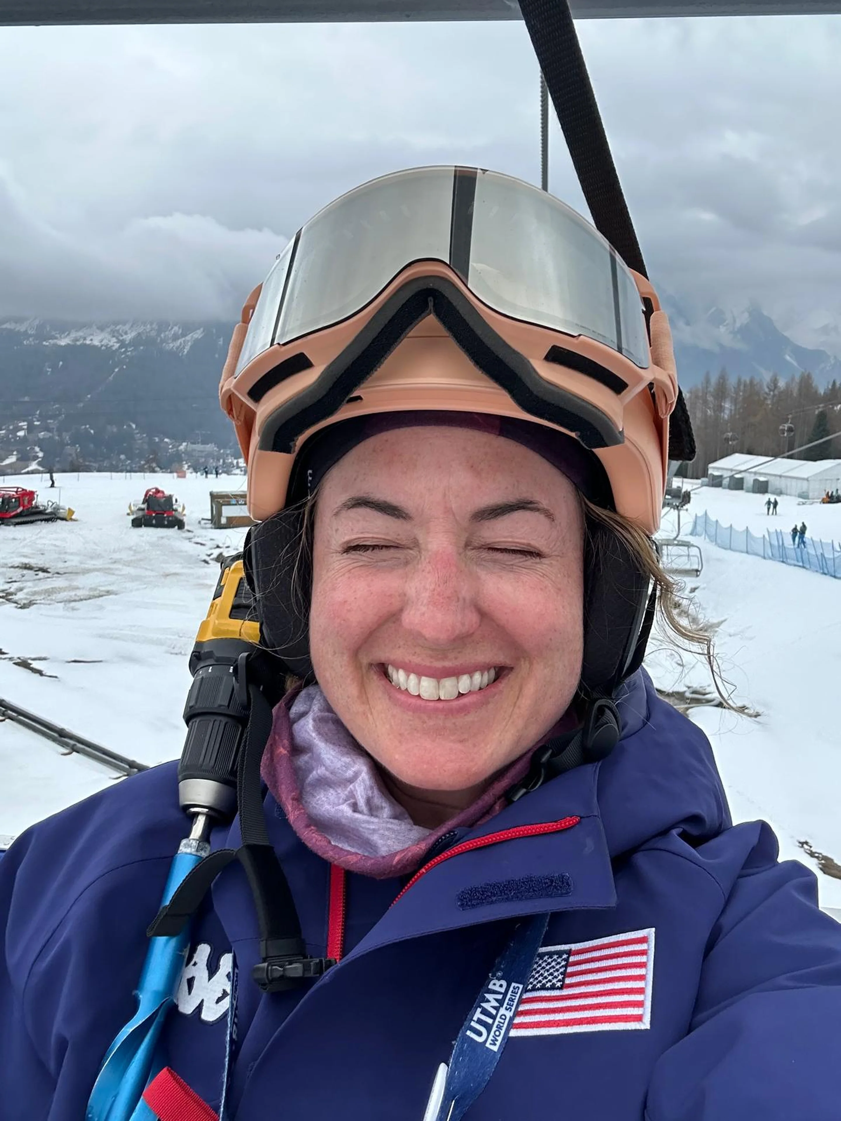 Lyndsay Strange on the chairlift after setting the Paralympic slalom course