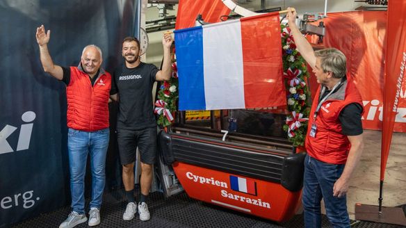 France’s Superheroes celebrate on the Hahnenkamm