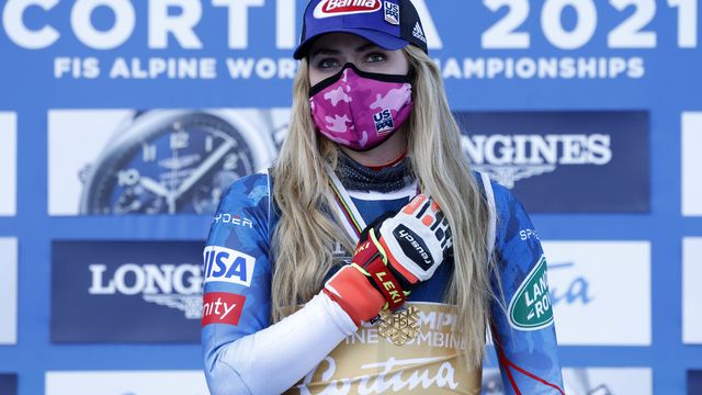 CORTINA D'AMPEZZO, ITALY - FEBRUARY 15 : Mikaela Shiffrin of USA wins the gold medal during the FIS Alpine Ski World Championships Women's Alpine Combined on February 15, 2021 in Cortina d'Ampezzo Italy. (Photo by Alexis Boichard/Agence Zoom)