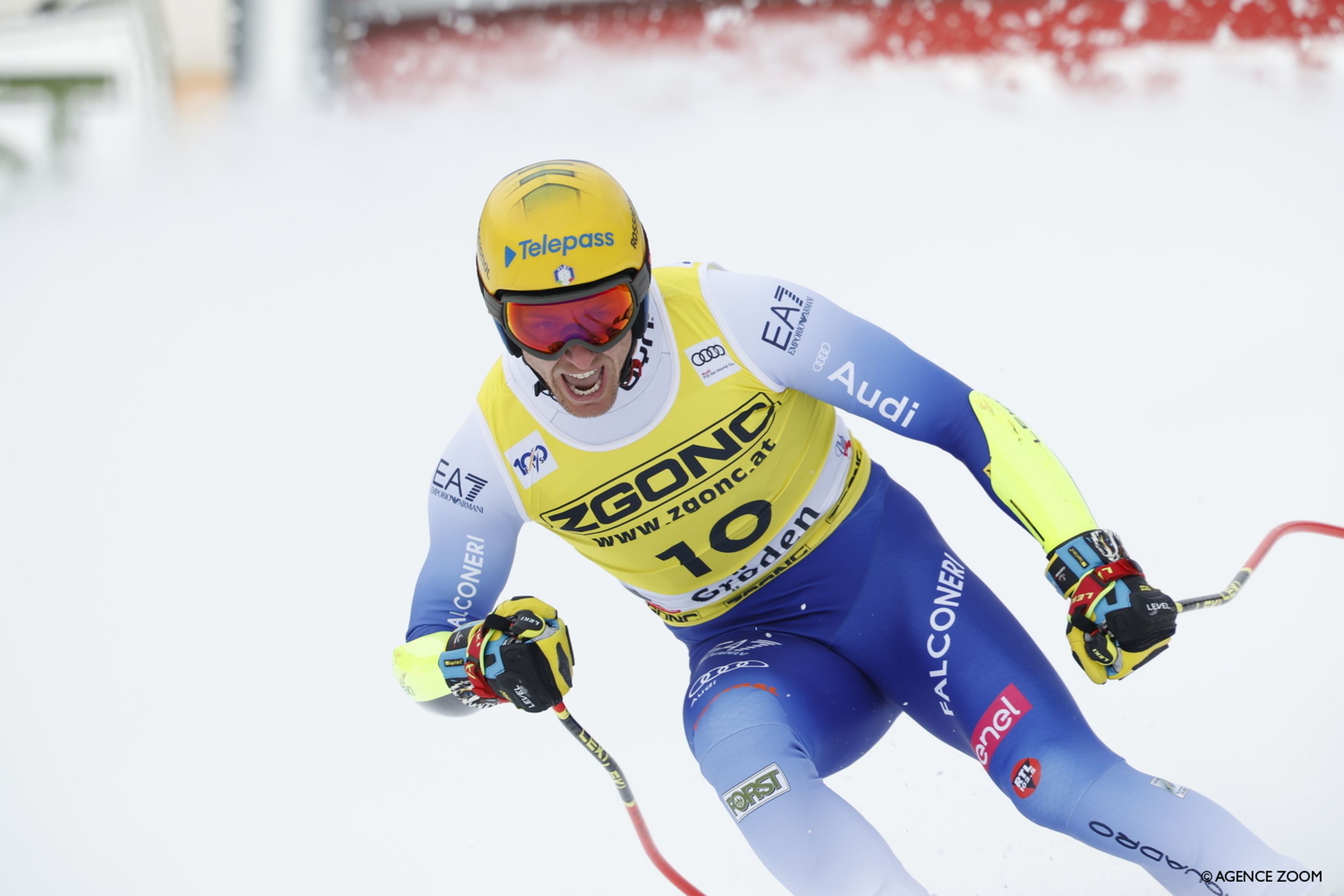 Mattia Casse (ITA/Rossignol) is pumped after taking the lead in last year's Val Gardena Super G. ©Agence Zoom