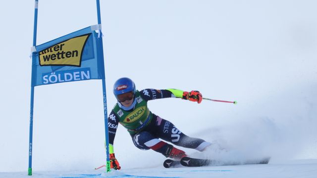 Mikaela Shiffrin (USA/Atomic) on her way to finishing fifth in the 2024 Giant Slalom opener in Sölden, Austria.