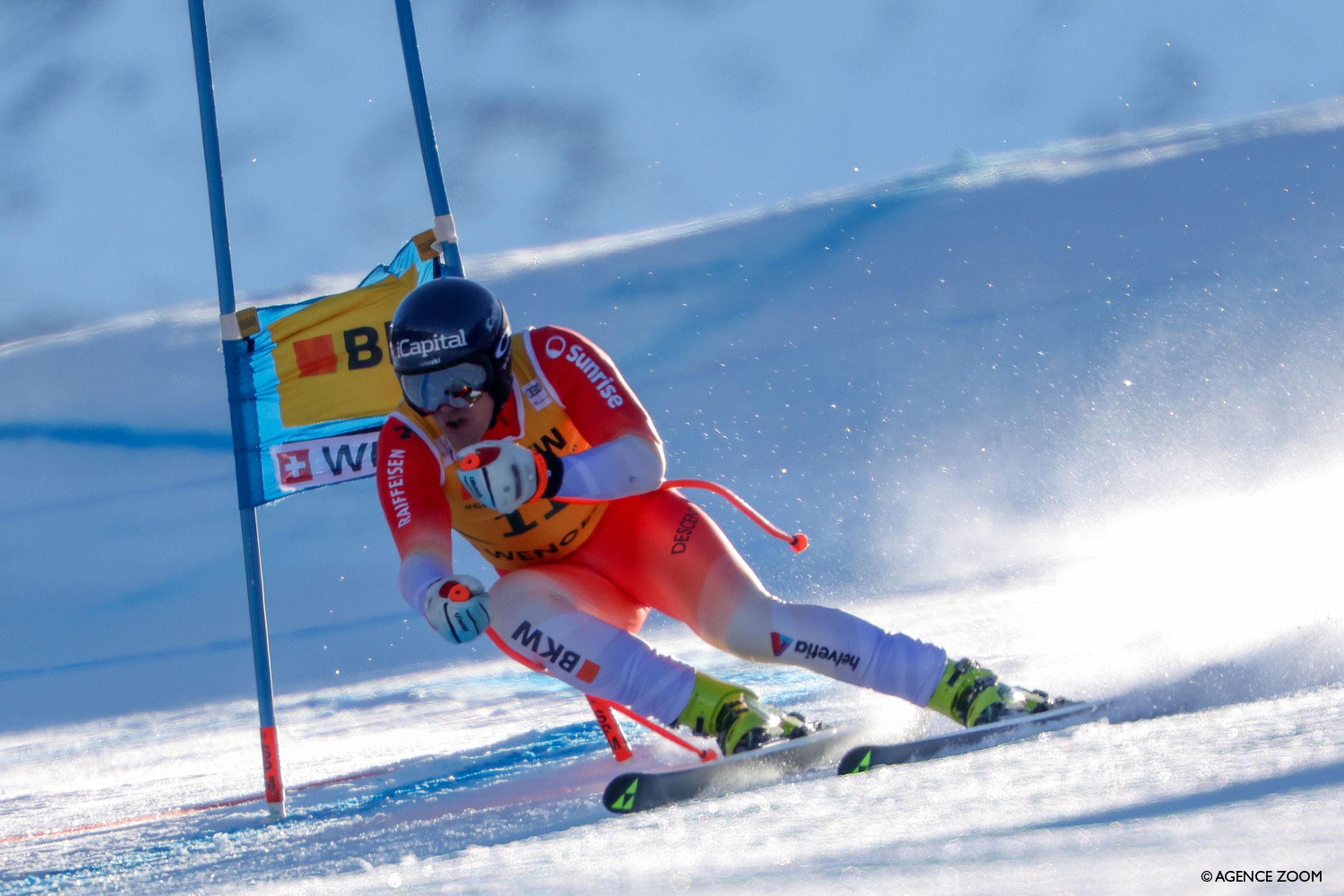 Stefan Rogentin (SUI/Fischer) on his way to a brilliant third place, three days after a training crash. ©Agence Zoom