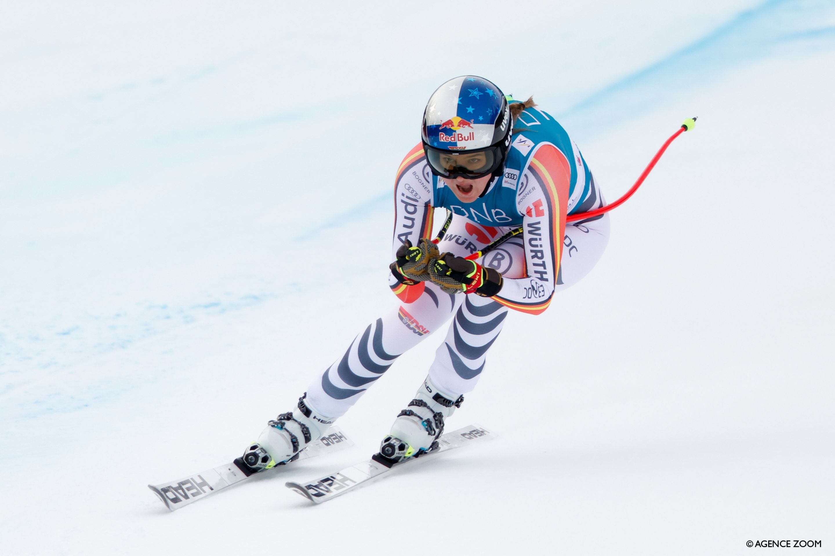 Emma Aicher charging down the course in Kvitfjell en route to her first World Cup win. © Agence Zoom