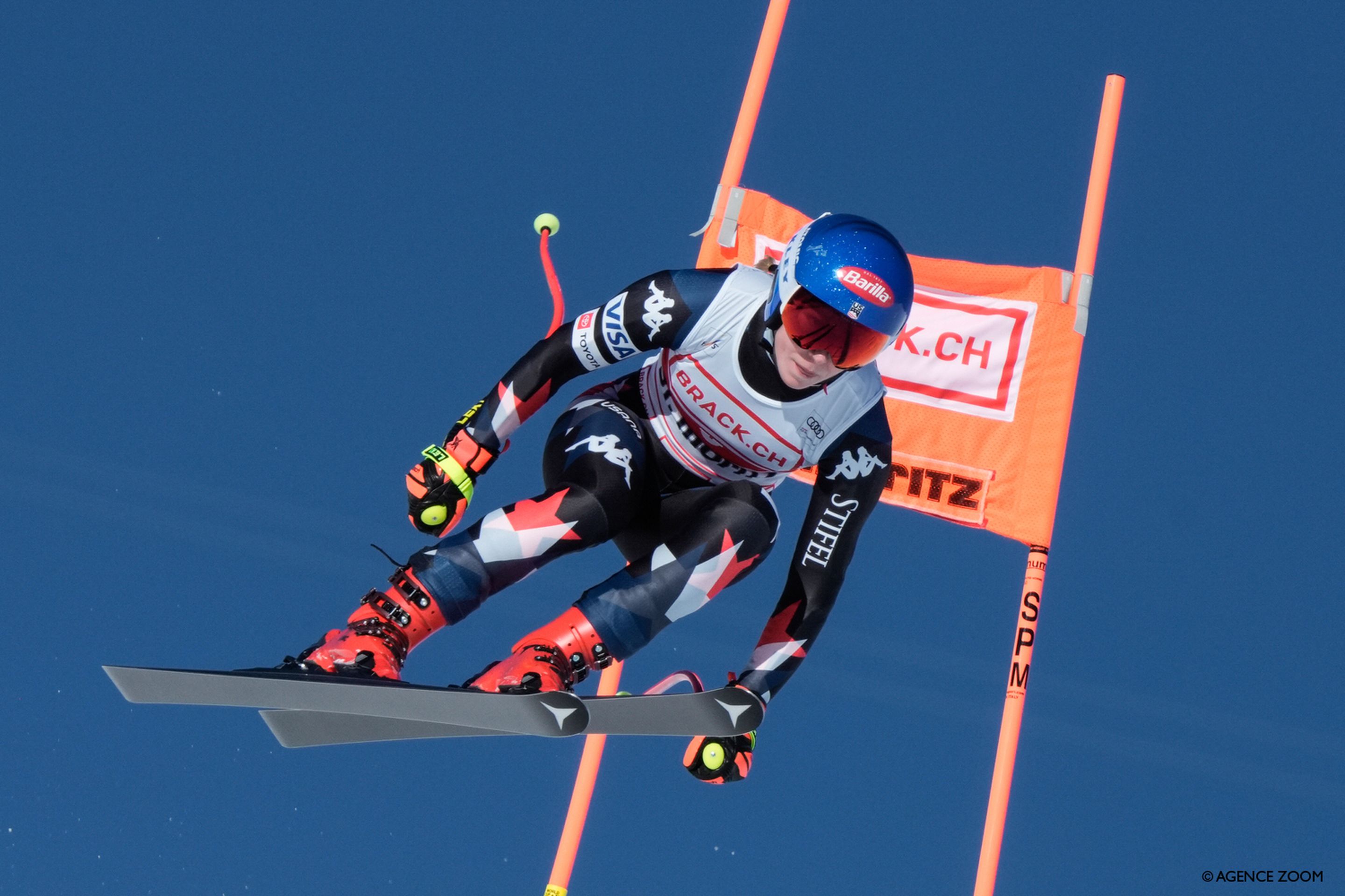 Mikaela Shiffrin on her way to winning a World Cup downhill race in St. Moritz last season.