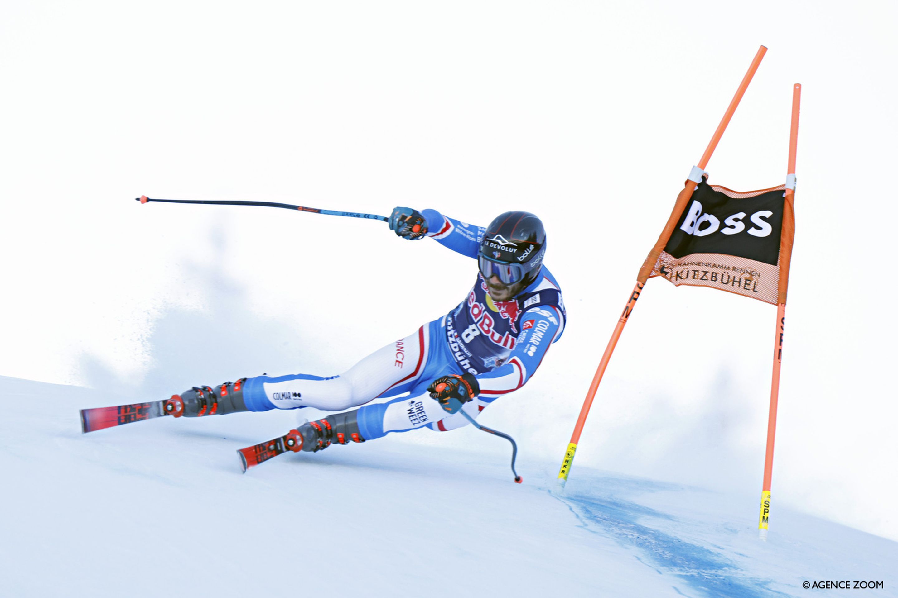 Cyprien Sarrazin skiing the men's downhill in Kitzbuhel in 2024