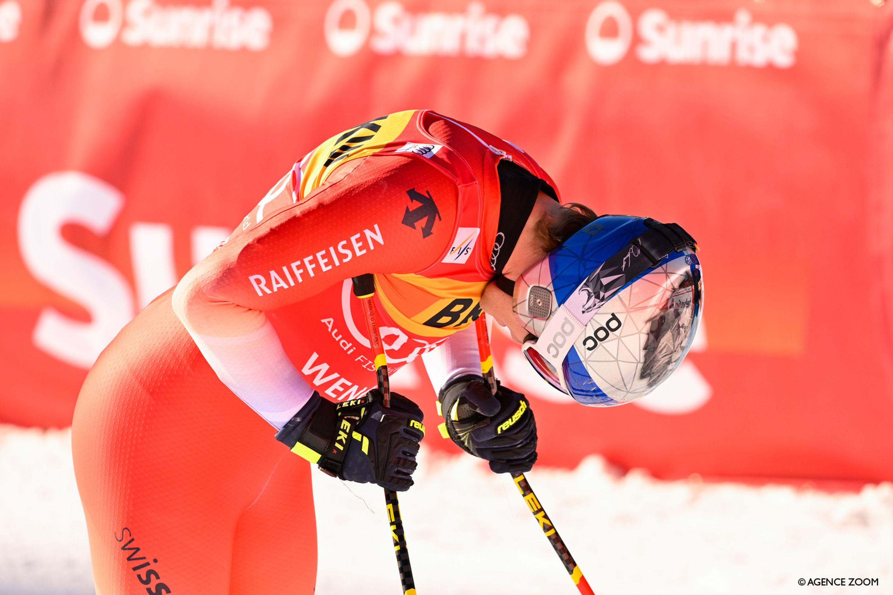 Marco Odermatt (SUI/Stöckli) is dejected after finishing well off the podium in Wengen on Friday. ©Agence Zoom