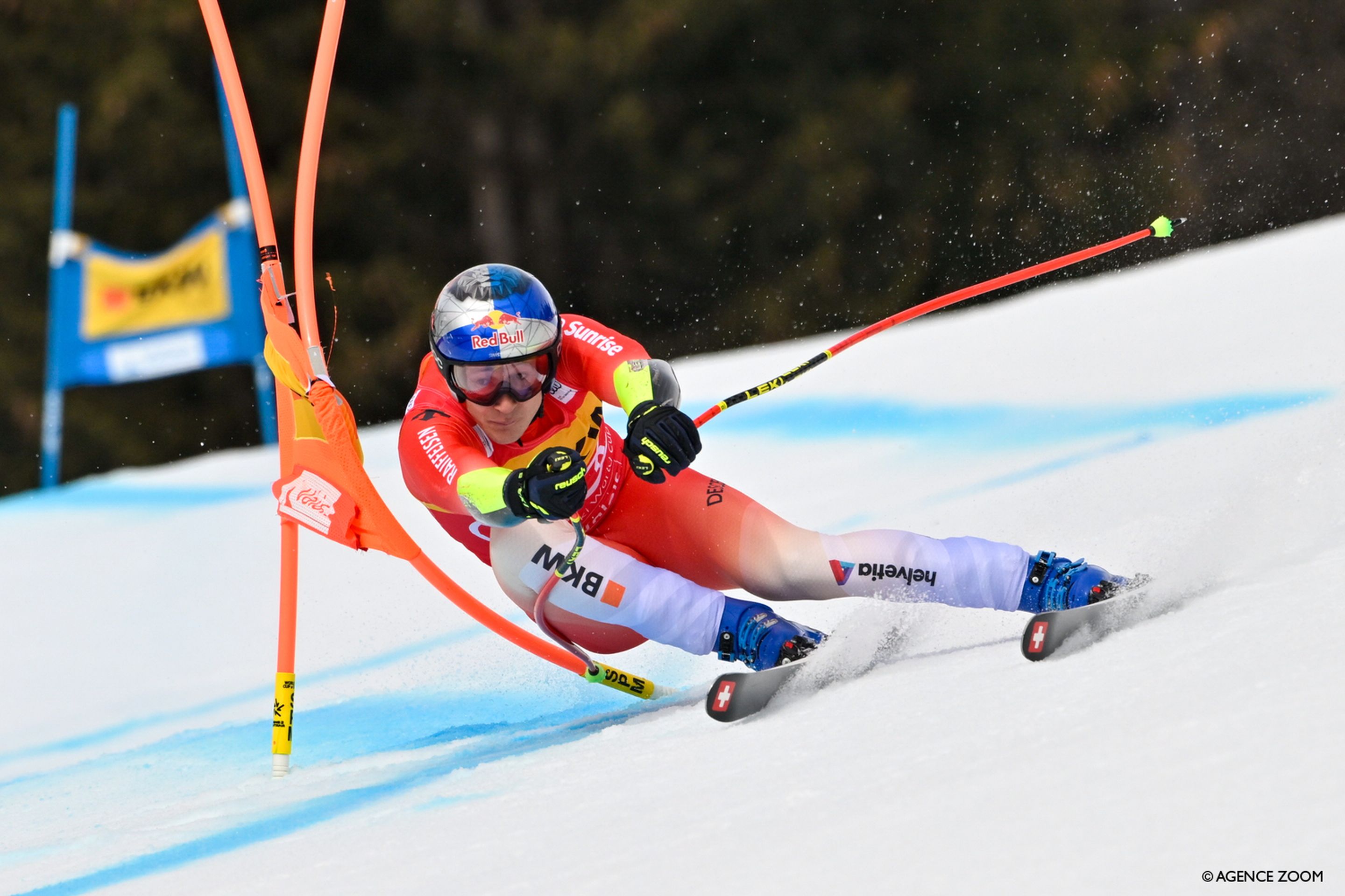 Marco Odermatt (SUI/Stöckli) in full focus as he attacks Sunday's Super G. © Agence Zoom