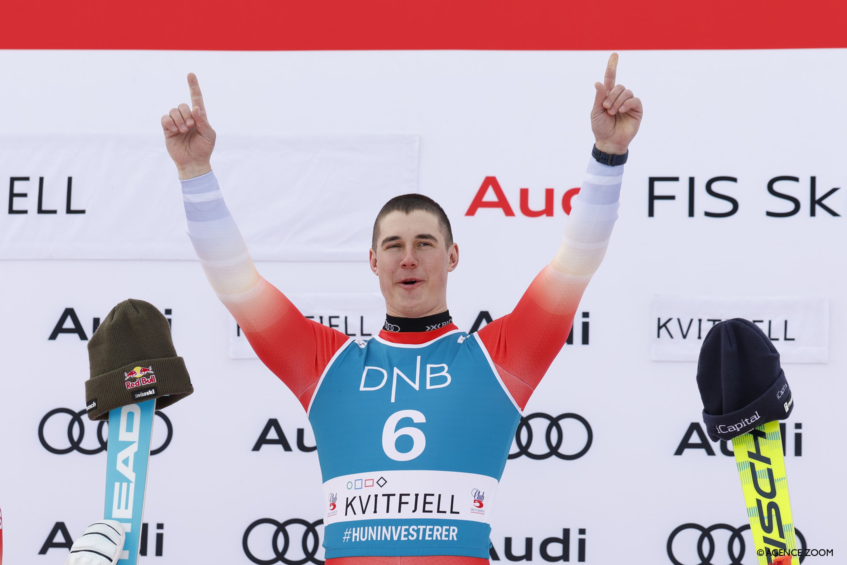 Franjo Von Allmen celebrates Kvitfjell Downhill win 2025