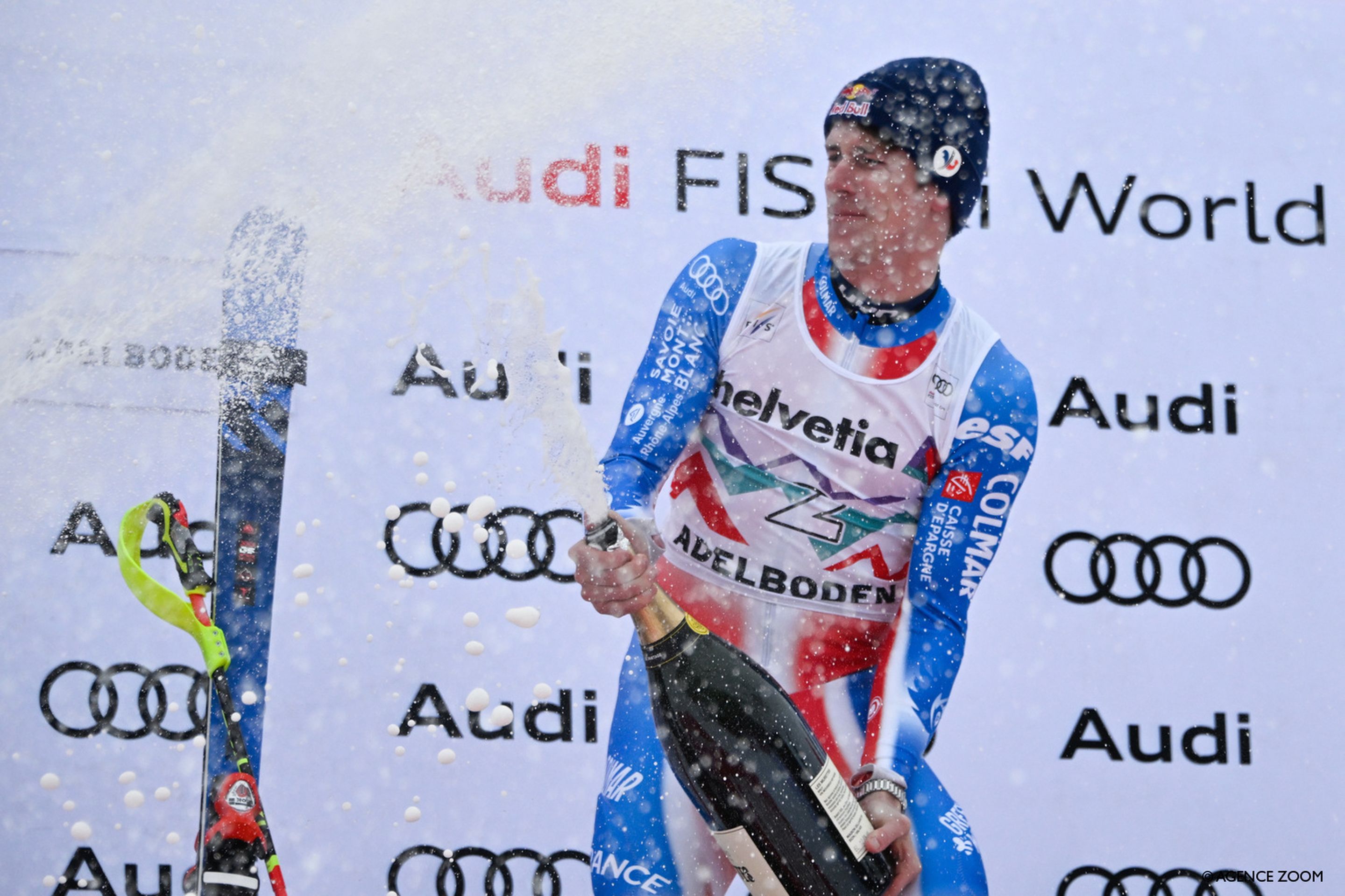 Clement Noel (FRA/Dynaster) celebrates his third victory this season in Adelboden on Saturday. ©Agence Zoom