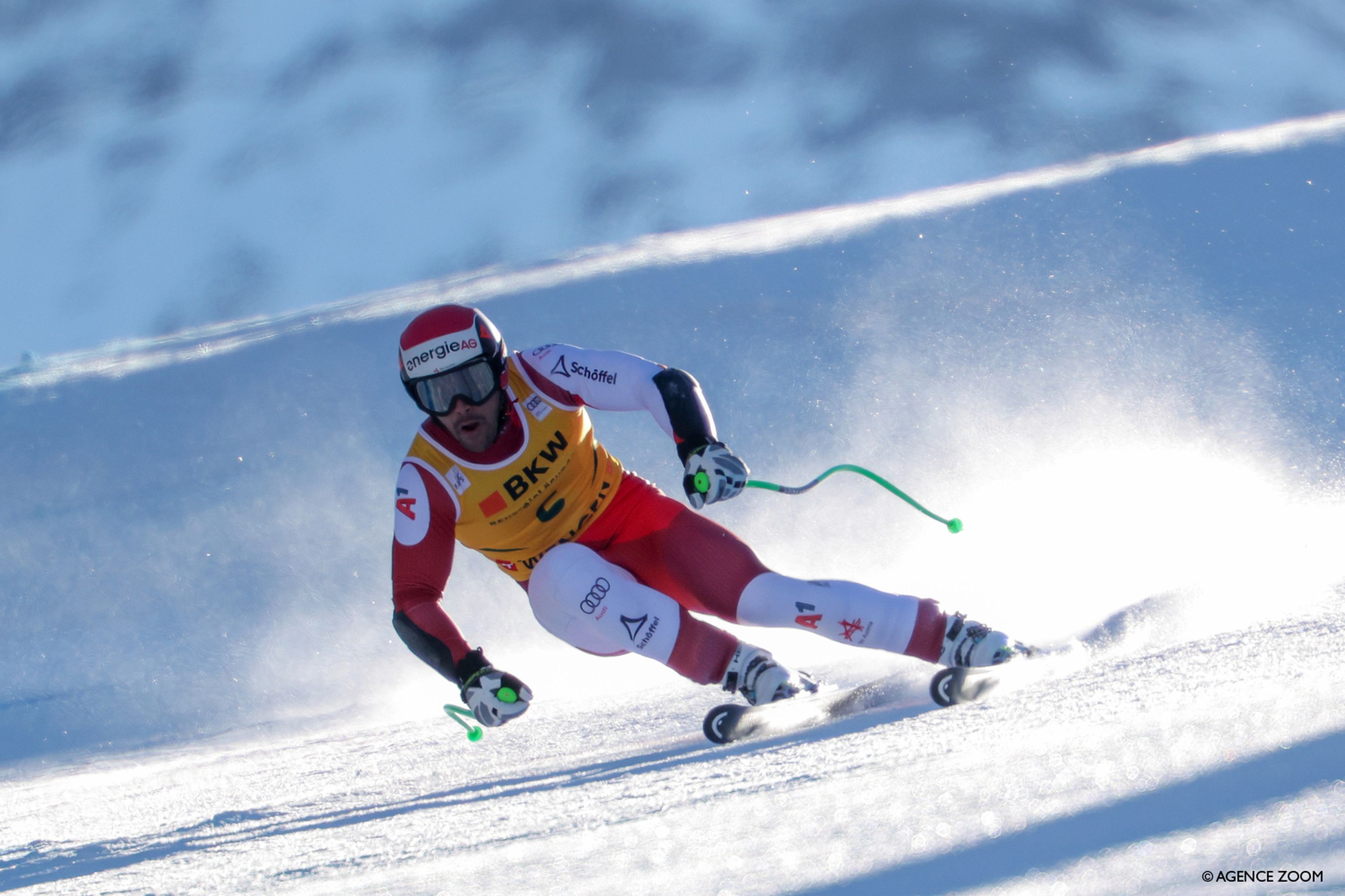 Vincent Kriechmayr (AUT/Head) attacks the Lauberhorn en route to second place in Friday's Super G. ©Agence Zoom