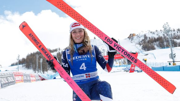 Mikaela Shiffrin claims sporting immortality with incredible World Cup win No.100