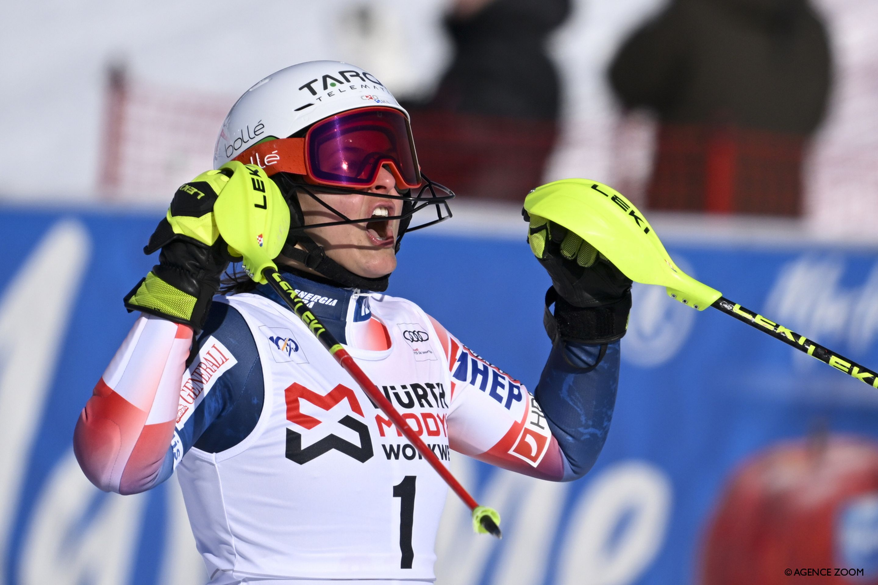 Ljutic is ecstatic in the finish area with her third consecutive podium