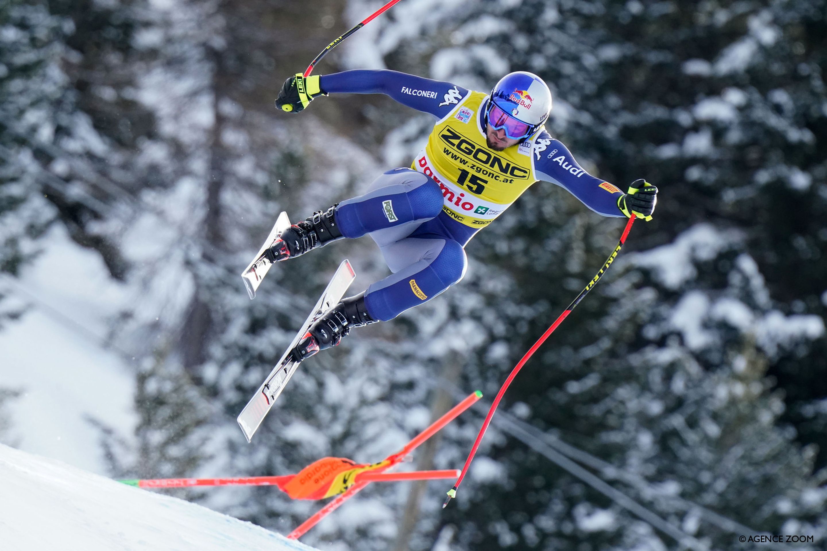 The King of Bormio, Dominik Paris (ITA/Nordica), tackles the famous Stelvio piste, the host of men's Alpine skiing at Milano Cortina 2026, in 2020. ©Agence Zoom