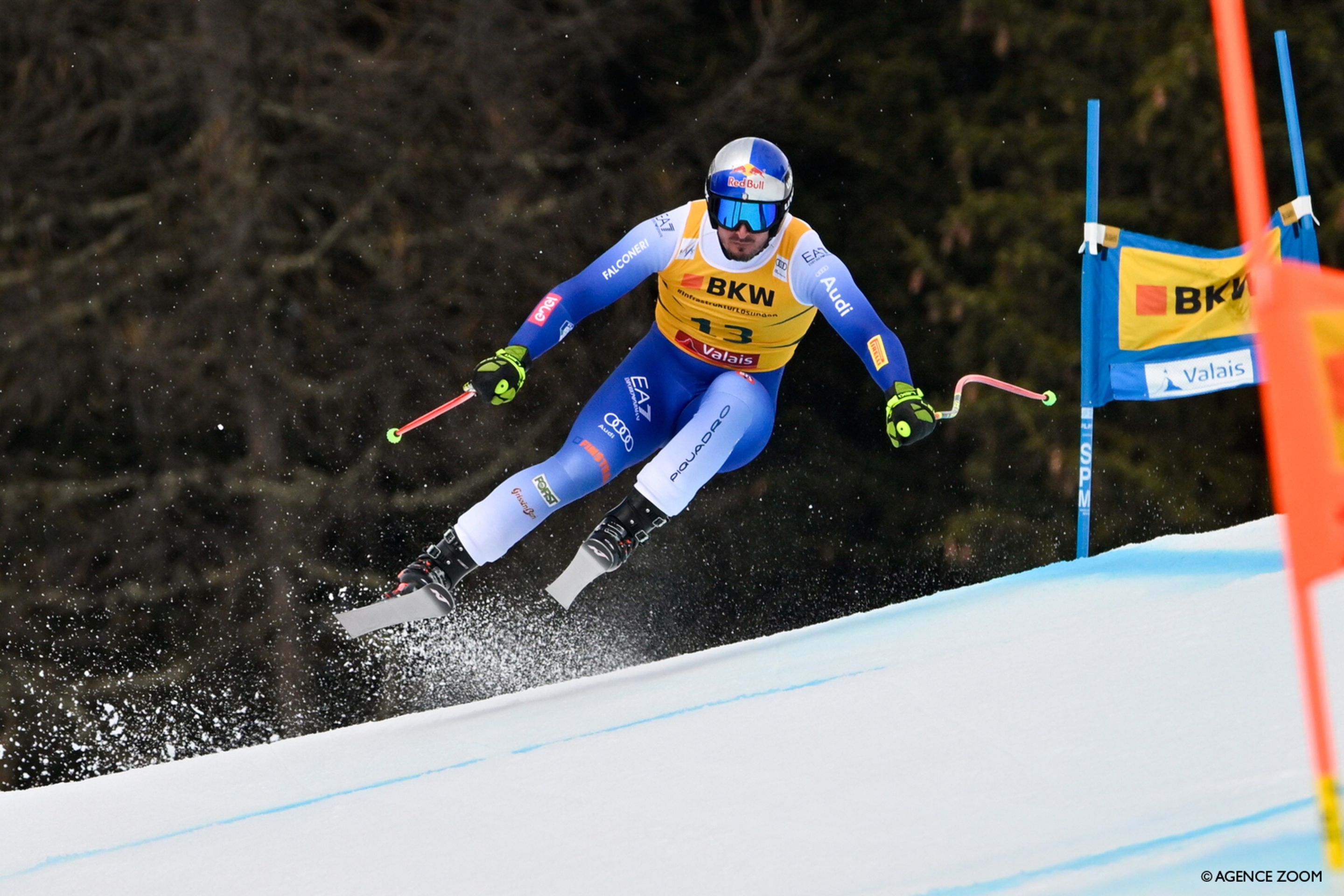 Dominik Paris (ITA/Nordica) attacking the Crans Montana Super G on his way to his first podium of the season. © Agence Zoom