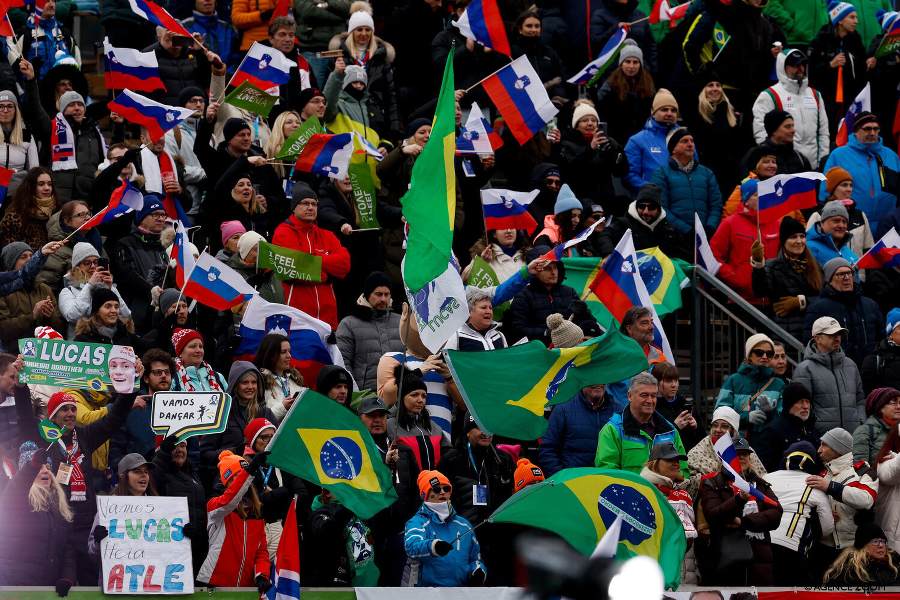 Brazilian flags follow Pinheiro Braathen wherever he races