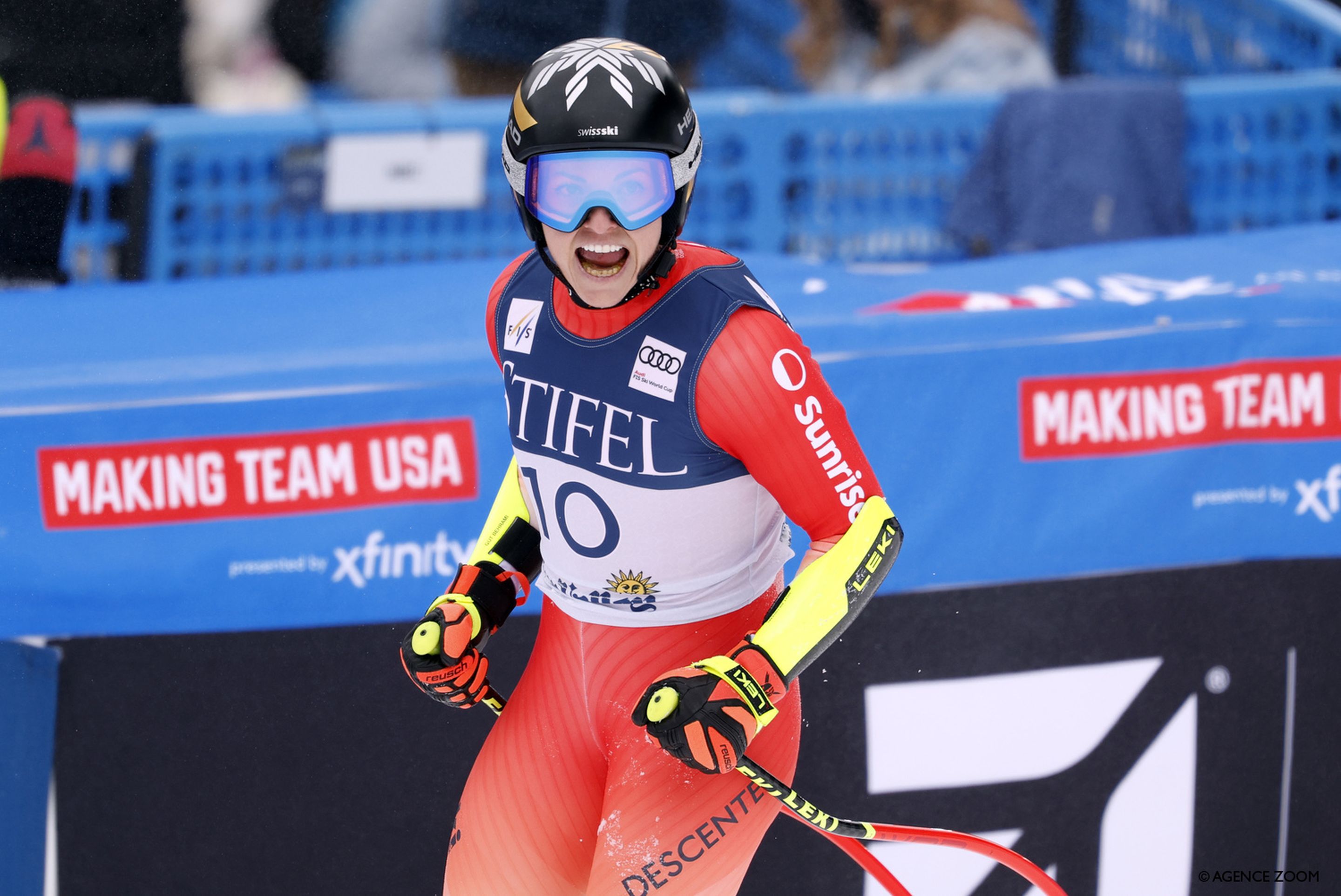 Gut-Behrami reacts after putting down a blistering run to vault into the lead. © Agence Zoom