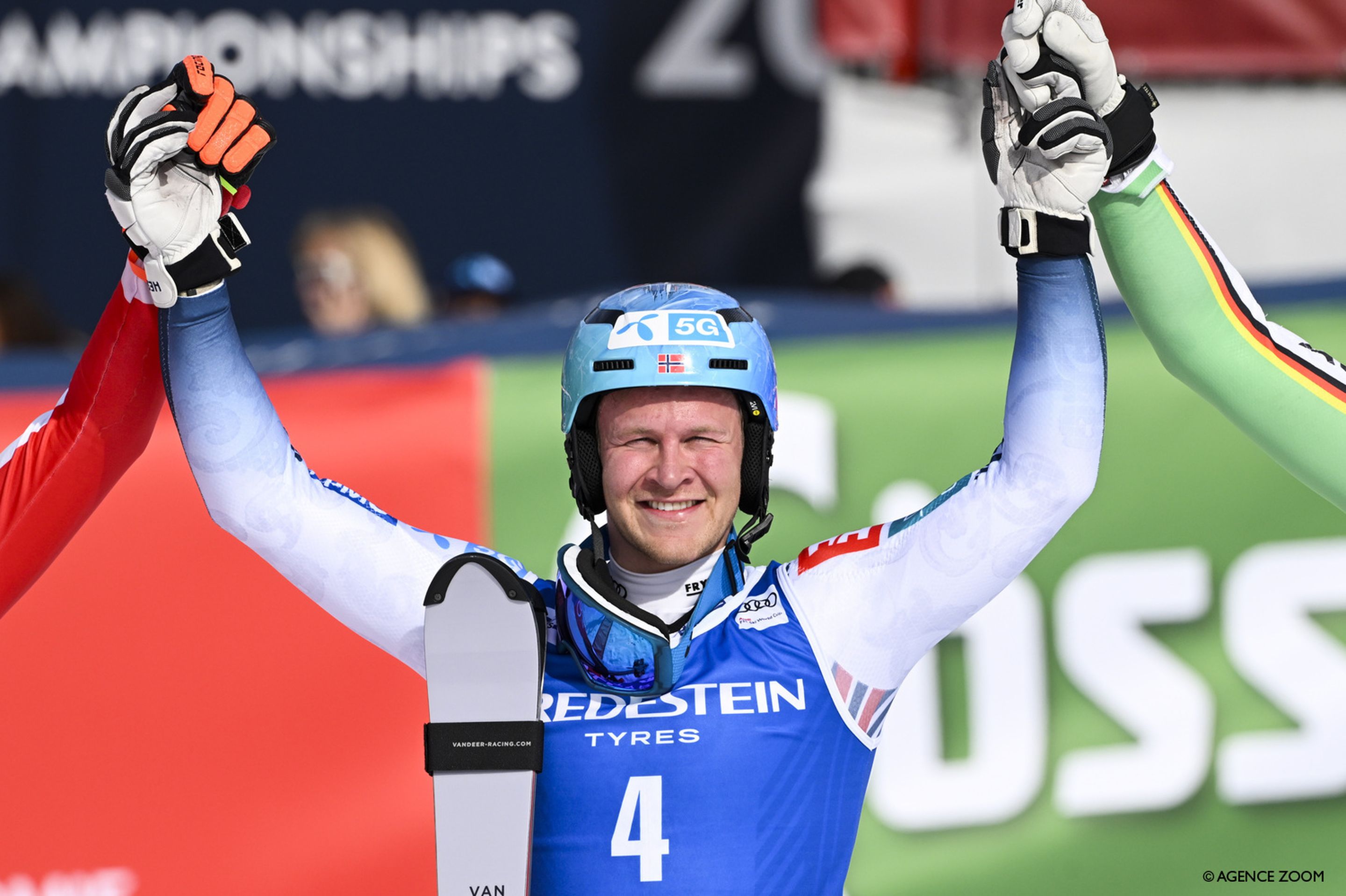 Haugan stands on top of the podium for the first time in his World Cup career