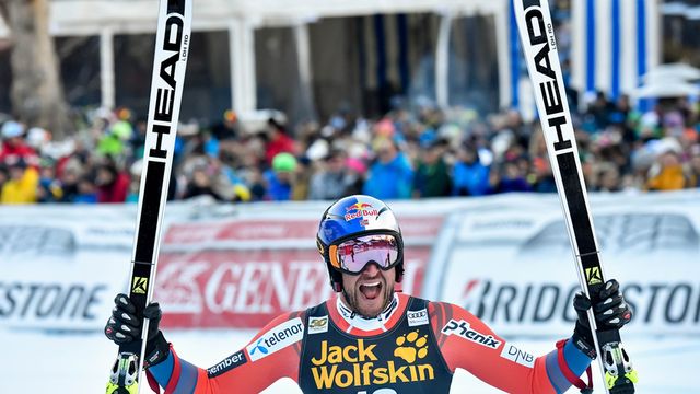 VAL GARDENA, ITALY - DECEMBER 16: Aksel Lund Svindal of Norway celebrates during the Audi FIS Alpine Ski World Cup Men's Downhill on December 16, 2017 in Val Gardena, Italy. (Photo by Francis Bompard/Agence Zoom)