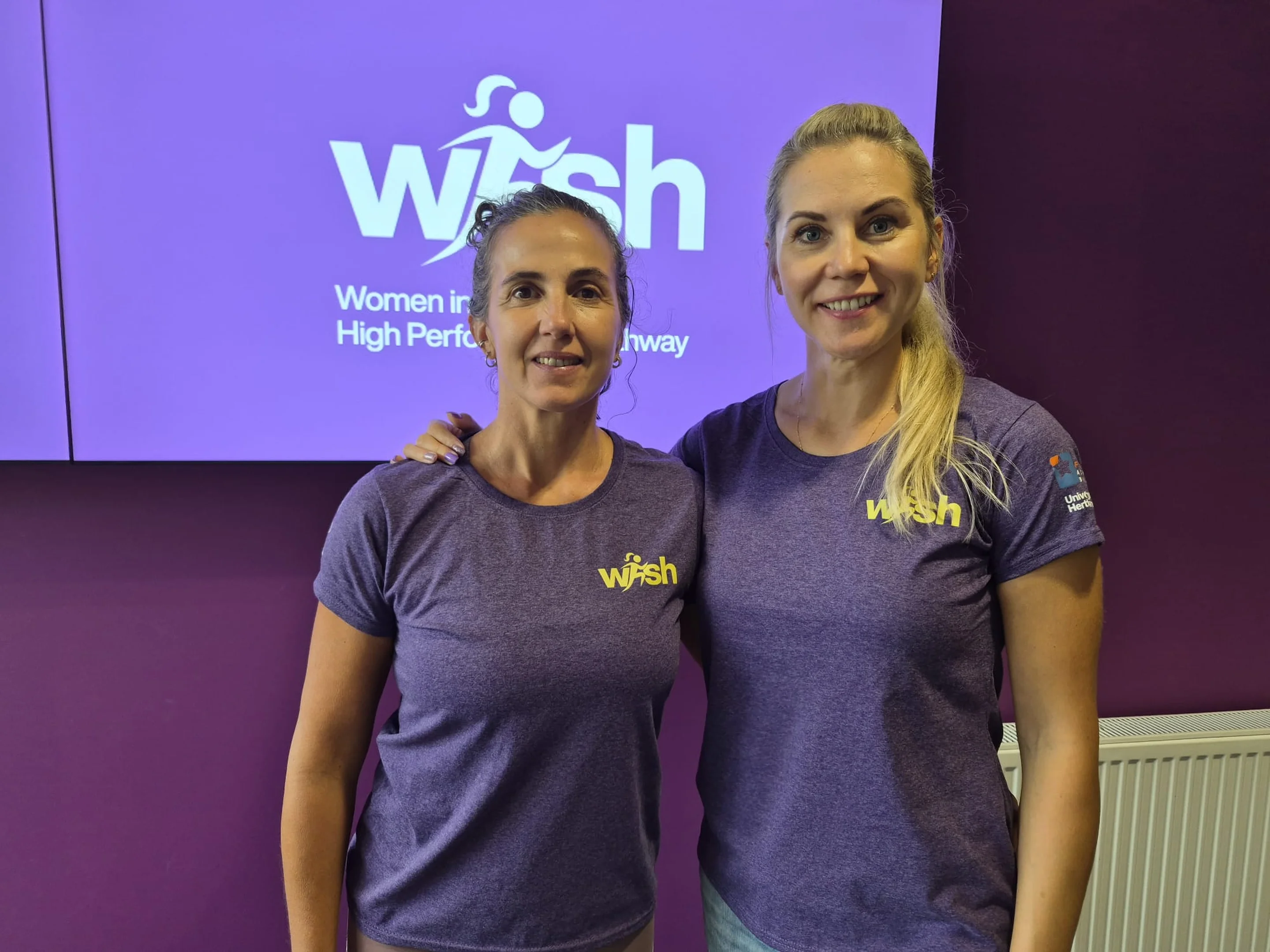 Lola Lovisolo (left) and Kristīne Cera (right) during the 2026 WISH residential week at the University of Hertfordshire in the UK