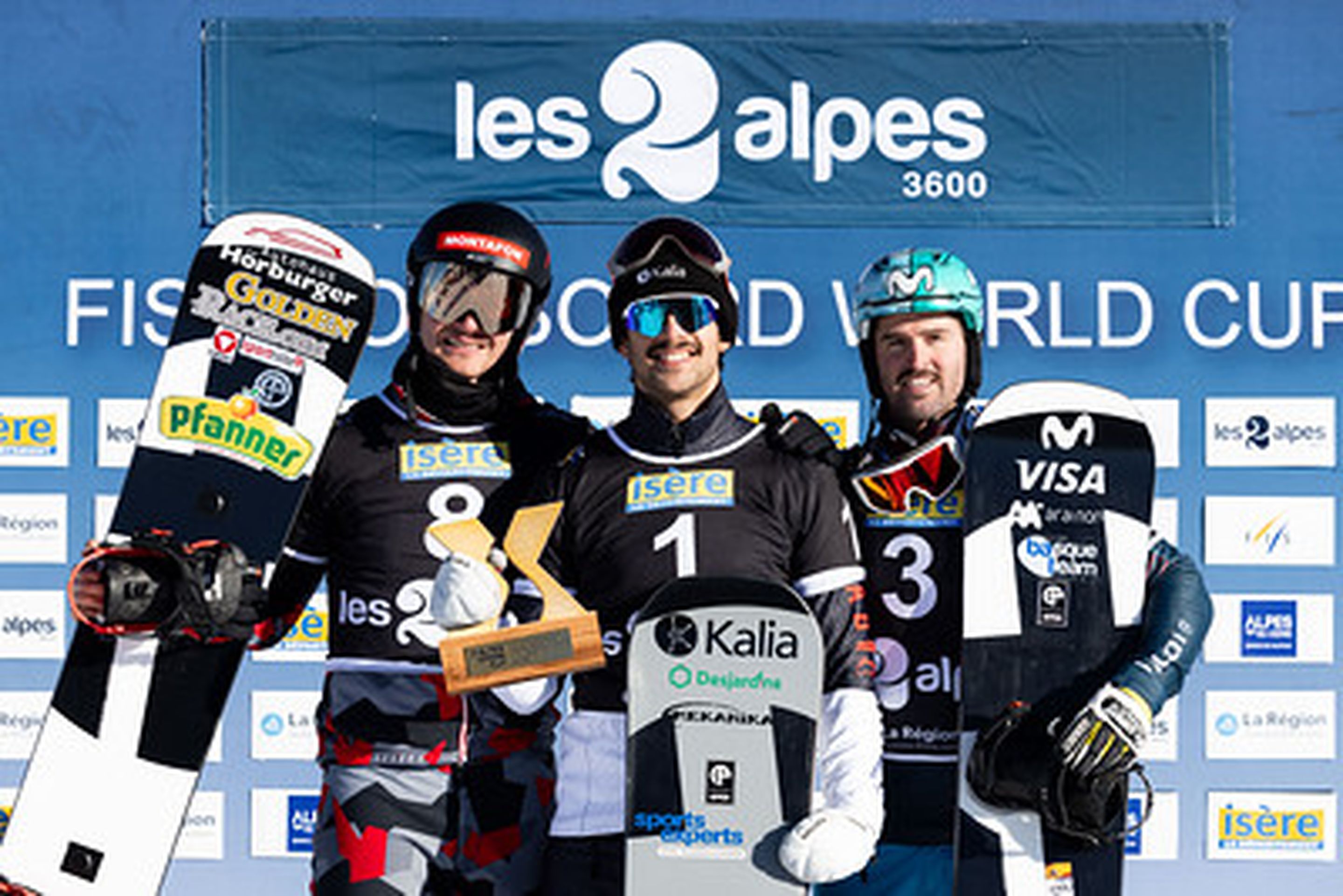 Eguibar (right) made the podium in Les Deux Alpes alongside 'man to beat' Eliot Grondin (centre)