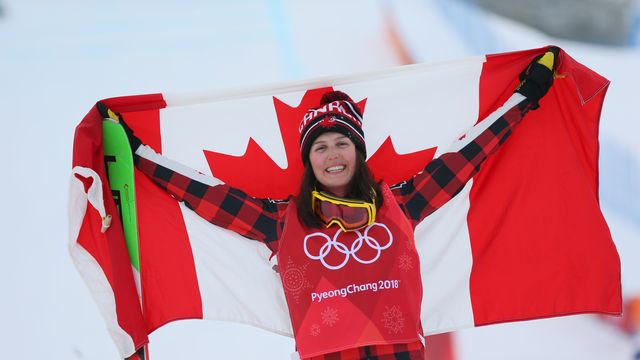 Kelsey Serwa moments after claiming her 2018 Olympic gold medal in PyeongChang (KOR)