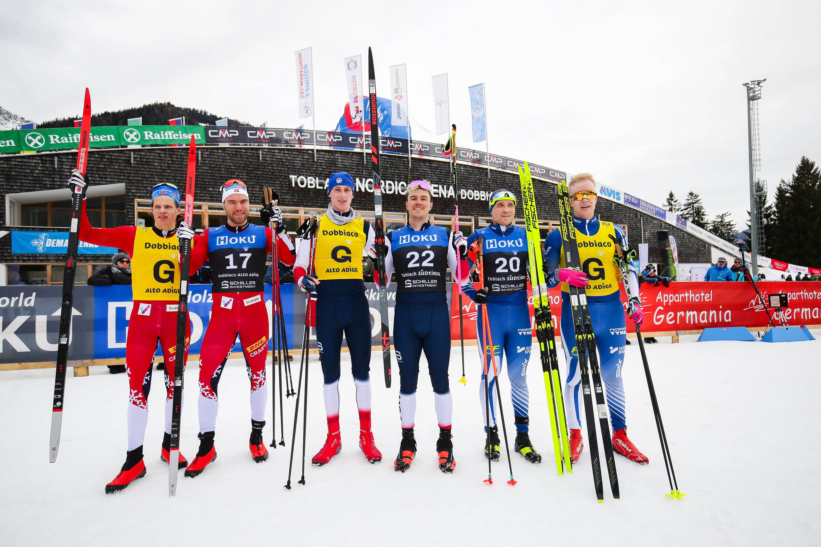 Geir Lervik and Thomas Oxaal (NOR), Reid Goble and Jake Adicoff (USA) and Inkki Inola and his guide Arttu Kaario (FIN)