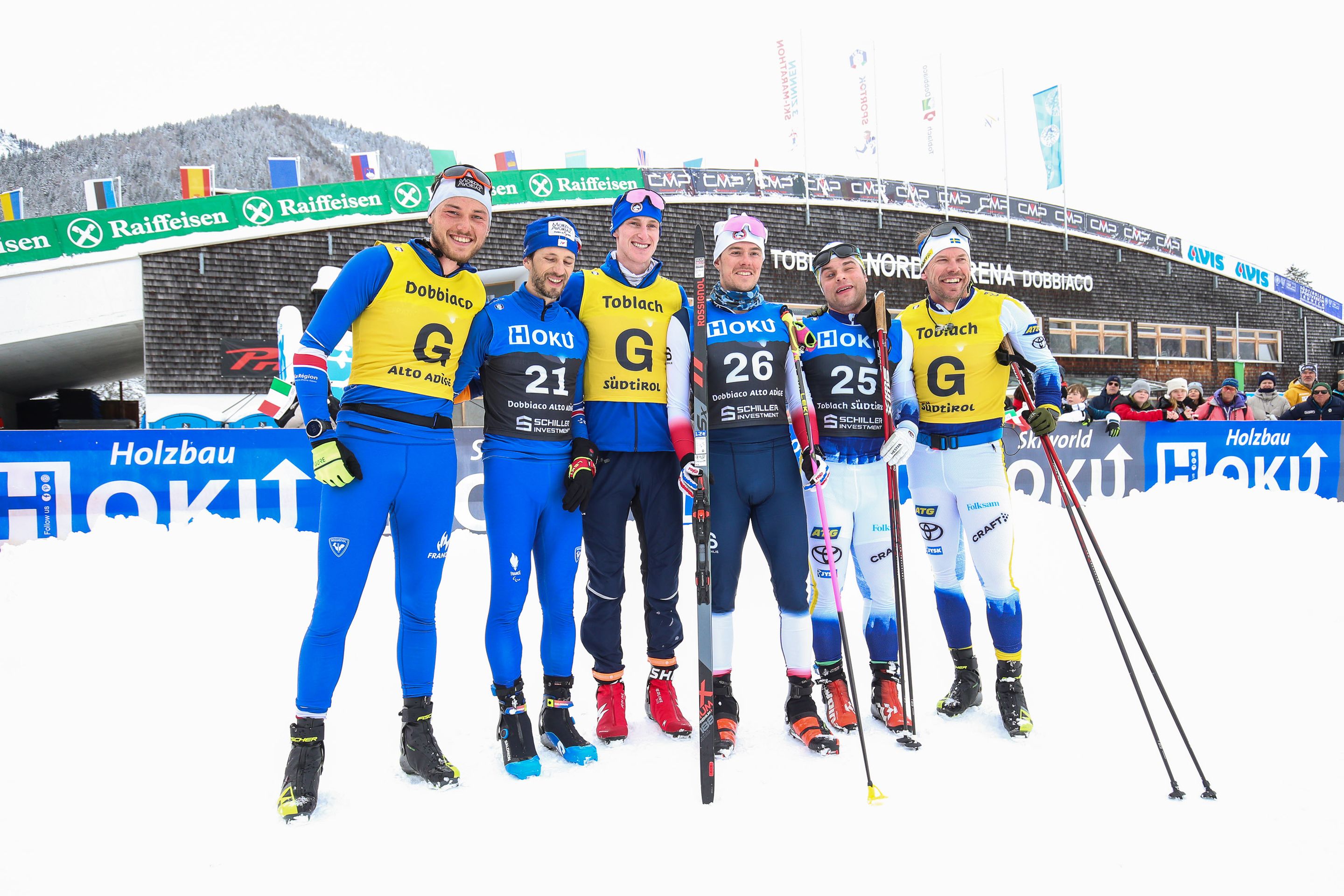 Florian Michelon and Anthony Chalençon (FRA), Peter Wolter and Jake Adicoff (USA) and Zebastian Modin and his guide Emil Joensson Haag (SWE)