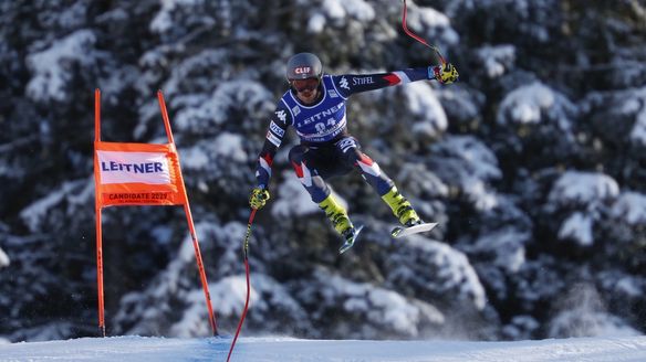 American Bennett steals victory from Kilde for second Saslong Downhill triumph