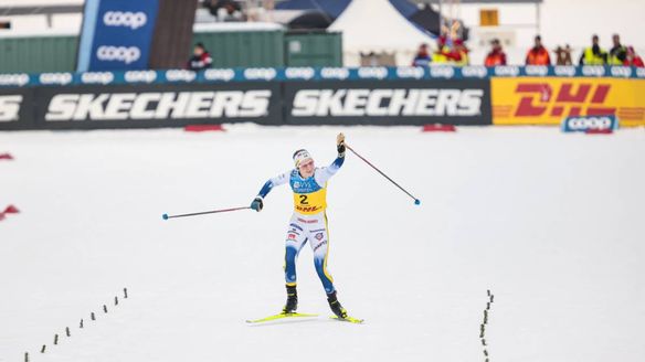 Andersson skates solo to dominant skiathlon win in Trondheim