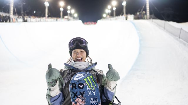 Chloe Kim (USA) after winning the women's halfpipe event at the Laax Open. ©Christian Stadler/Laax Open