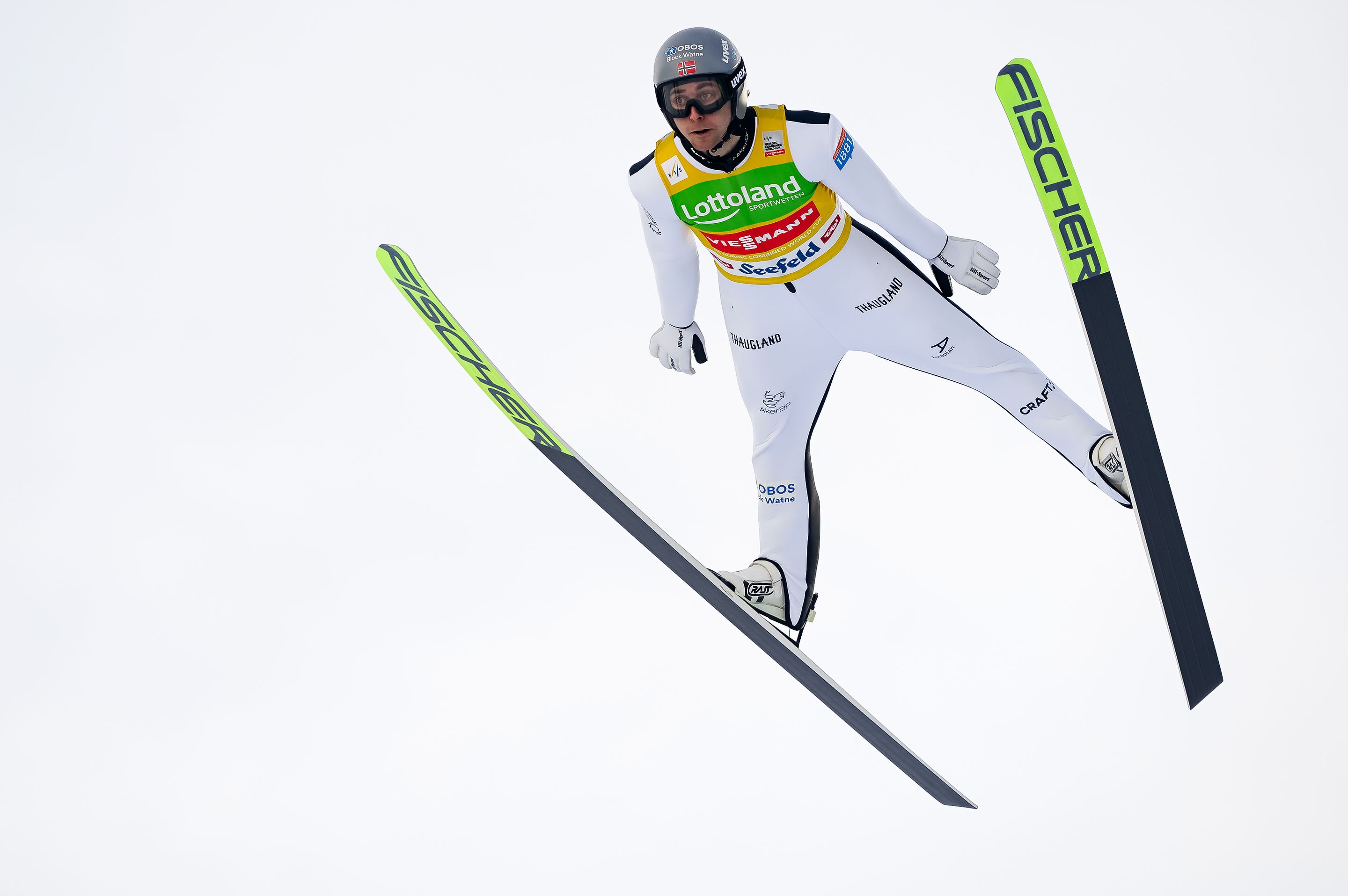 Jarl Magnus Riiber (NOR) soars to a 108m jump to win the ski jumping round of Saturday's Compact event. © Thibault/NordicFocus