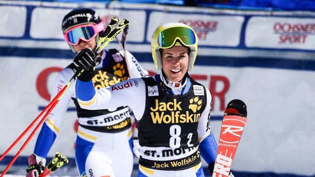 ST. MORITZ, SWITZERLAND Ð MARCH 18: Maria Pietilae-holmner of Sweden celebrates during the Audi FIS Alpine Ski World Cup Finals MenÕs and WomenÕs Team Event on March 18, 2016 in St. Moritz, Switzerland. (Photo by Alain Grosclaude/Agence Zoom)