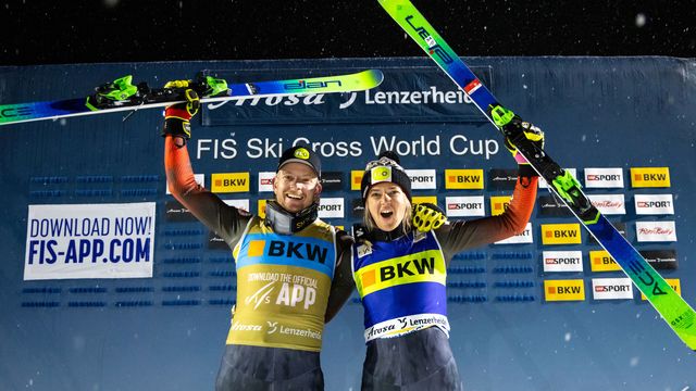 Jared and Hannah Schmidt celebrate their wins in Arosa