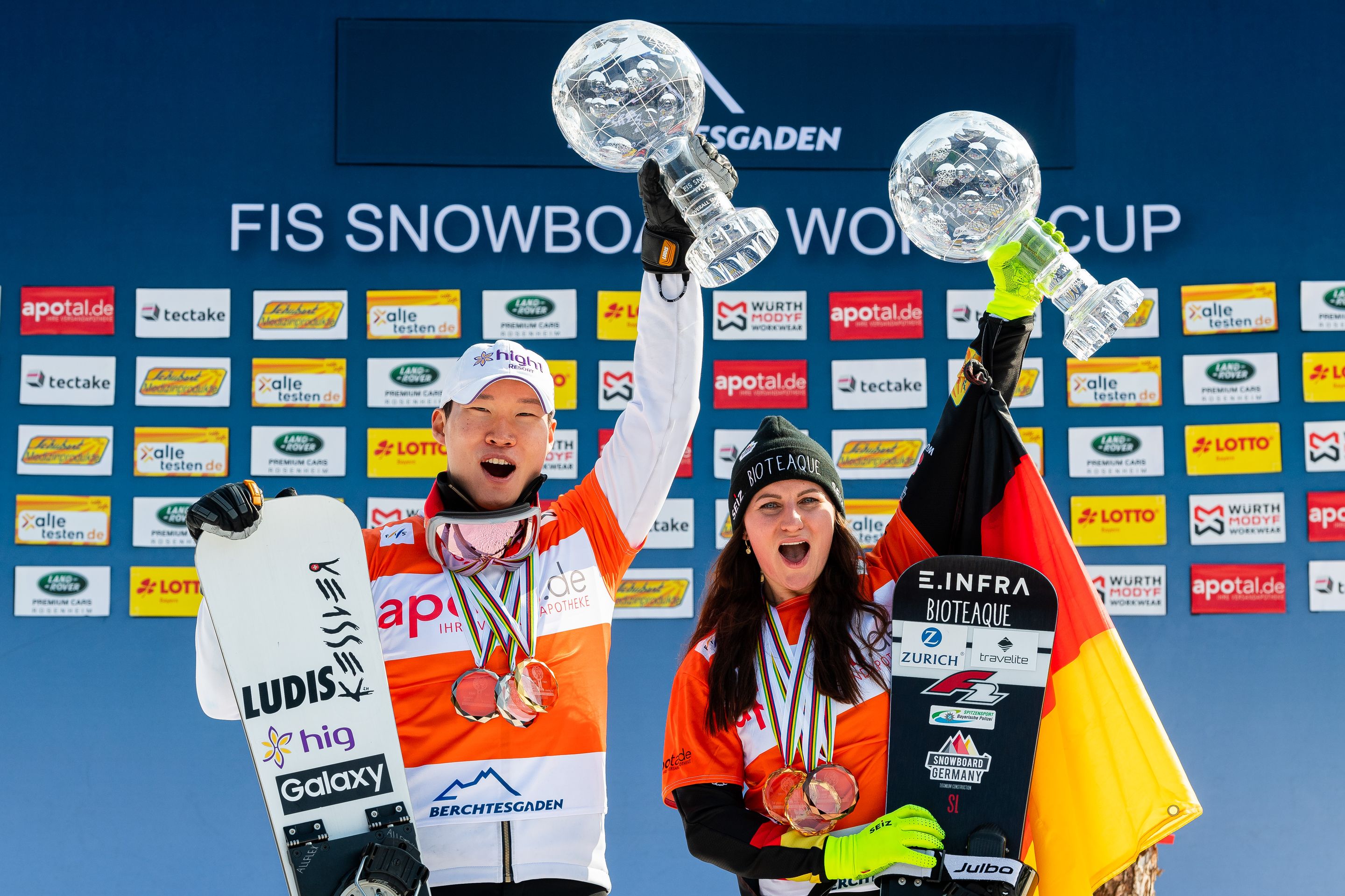 FIS Snowboard World Cup - Berchtesgaden GER - PSL - LEE Sangho KOR and HOFMEISTER Ramona Theresia GER © Miha Matavz/FIS