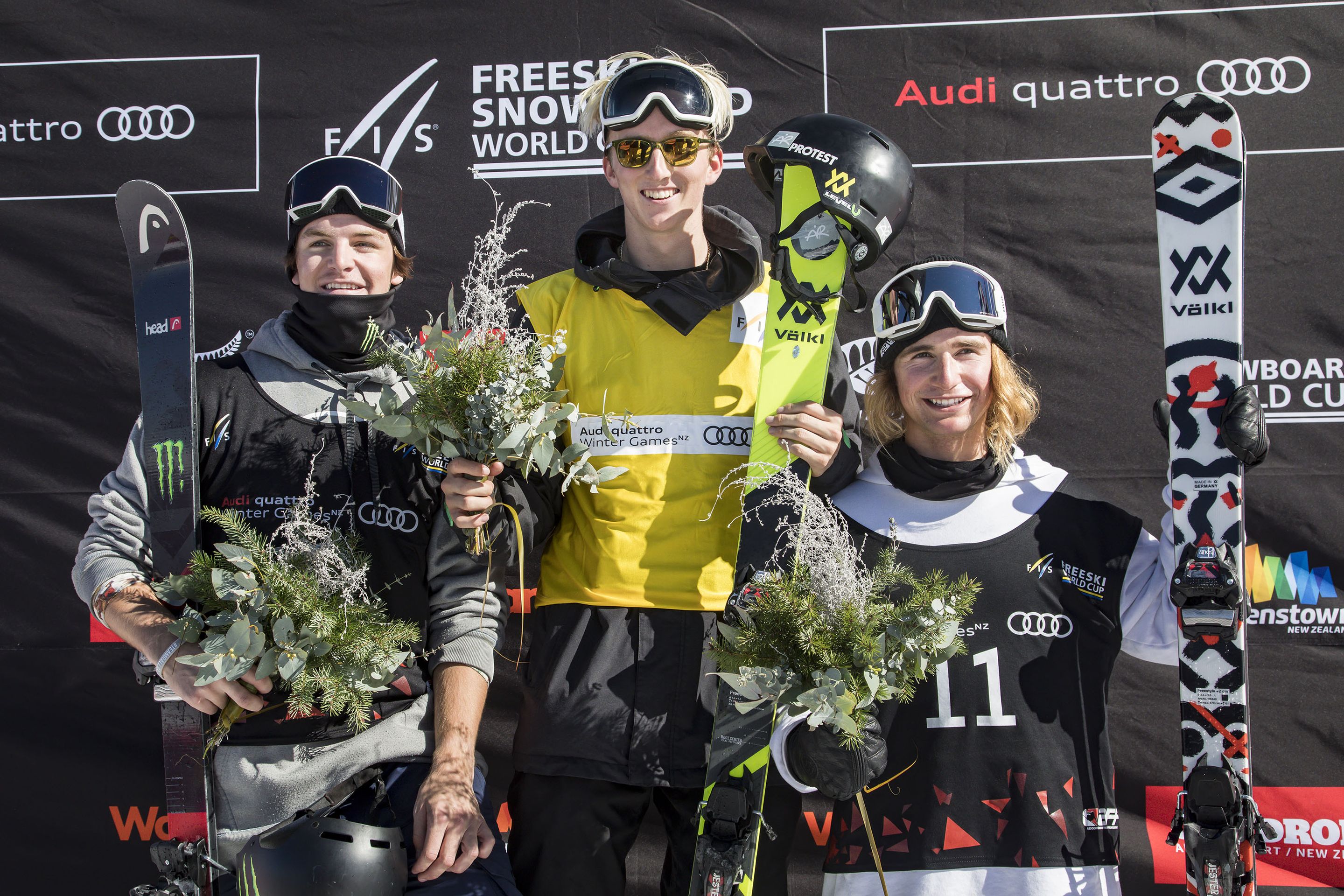 An athlete competing in the FIS World Cup Ski Big Air Finals, Cardrona Alpine Resort, Wanaka. Part of the Audi quattro Winter Games NZ. Friday 7th September 2018