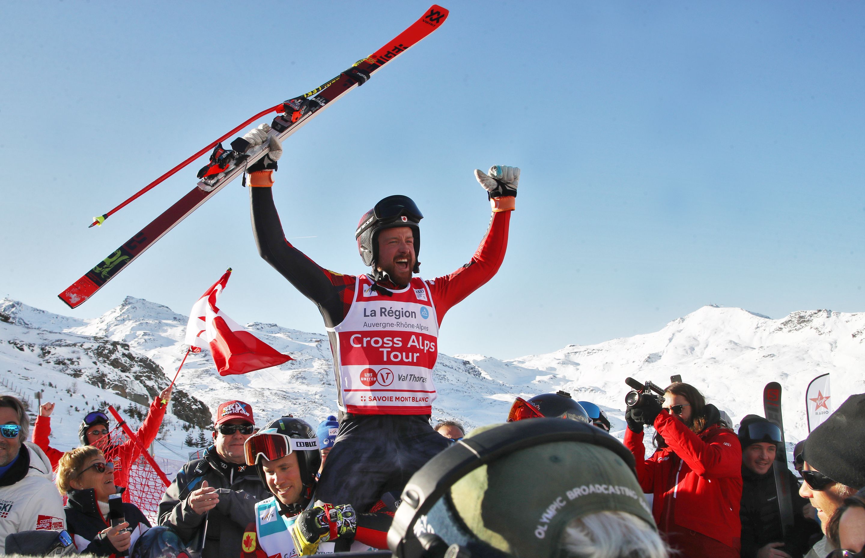 ©GEPA: Kris Mahler (CAN) celebrating his maiden win in Val Thorens (FRA) in December 2019