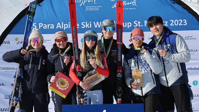 Podium day 1: (from left to right) Menna Fitzpatrick and Katie Guest, Alexandra Rexova and Hugo Rybar, Sara Choi and Sanghyun Jung