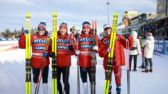 Klaebo brings Norway to relay victory in 10-team thriller finish