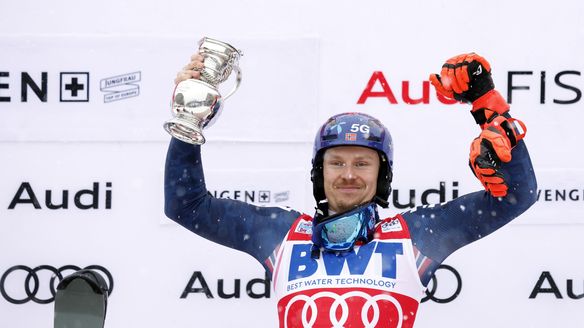 Kristoffersen skis to slalom victory in snowy Wengen