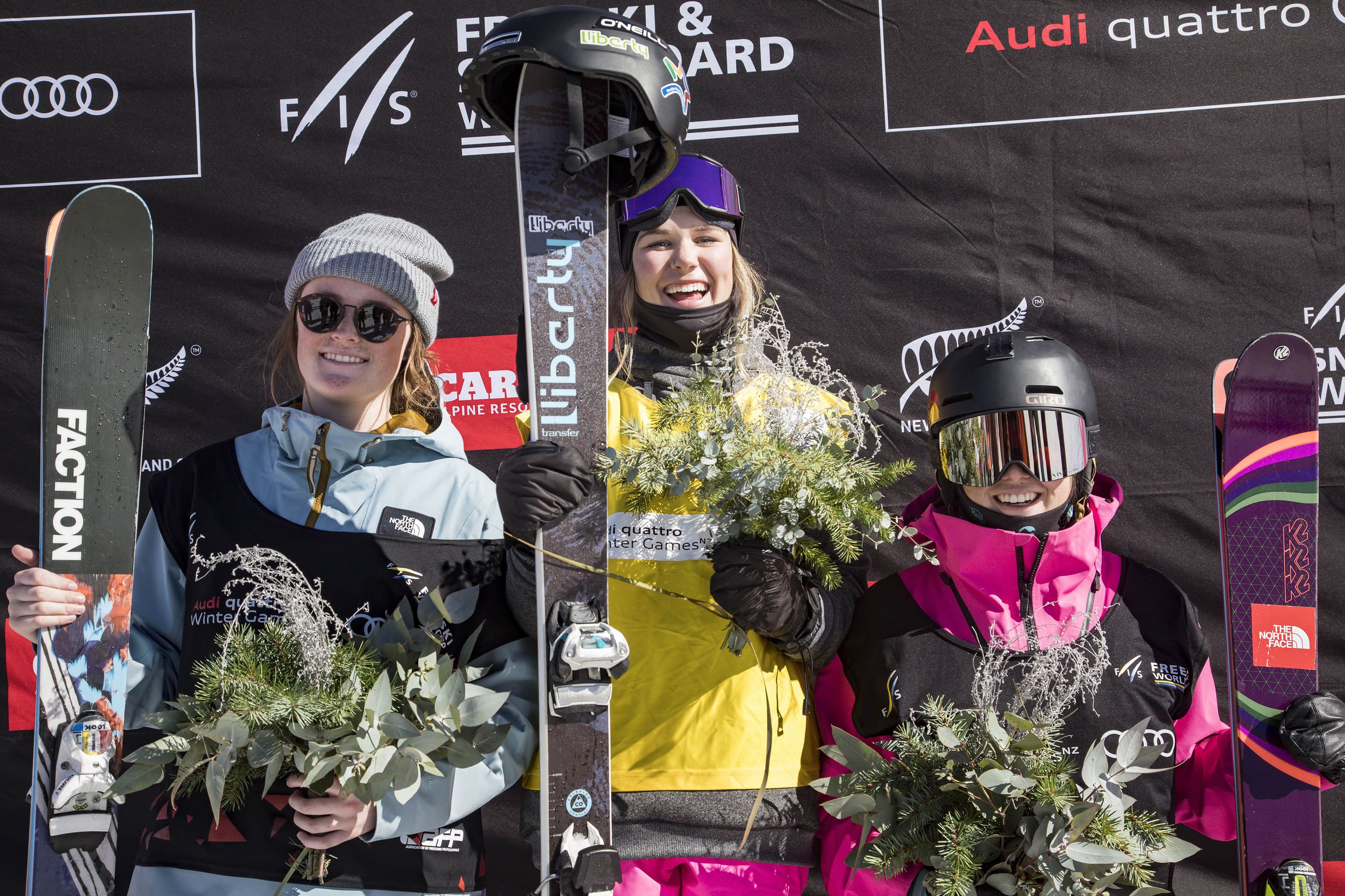 An athlete competing in the FIS World Cup Ski Big Air Finals, Cardrona Alpine Resort, Wanaka. Part of the Audi quattro Winter Games NZ. Friday 7th September 2018